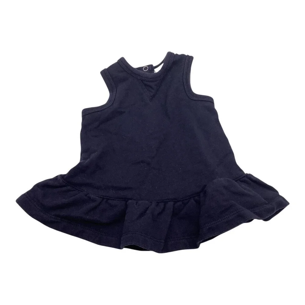 Ralph Lauren Dress Girls 3 Months Sleeveless Navy Blue Ruffle Hem Cotton